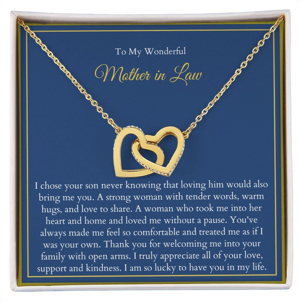 To My Mother in Law Necklace from Daughter | Gift to Mother-in-Law for Christmas Birthday Mother's Day, Interlocking Hearts Message Card