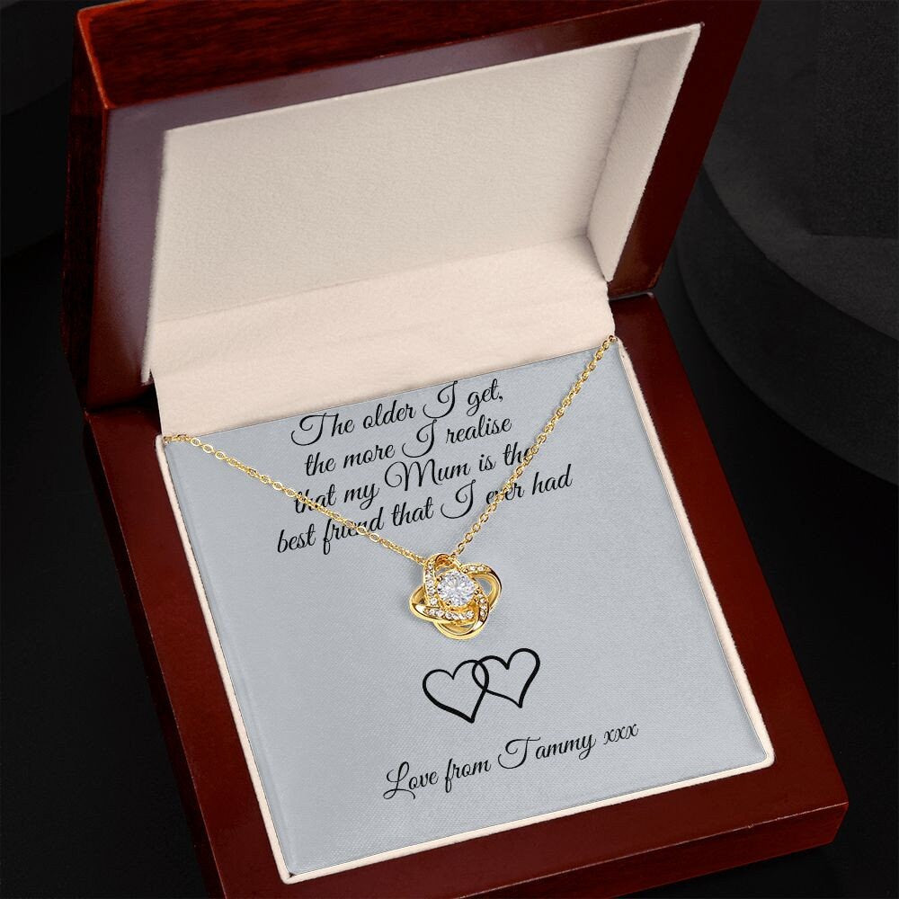 Personalised Mum Best Friend Metal Wallet Card - Sentimental Keepsake Gift for Mum, Mother's Day, Birthday, Wedding Day |Love Knot Necklace|
