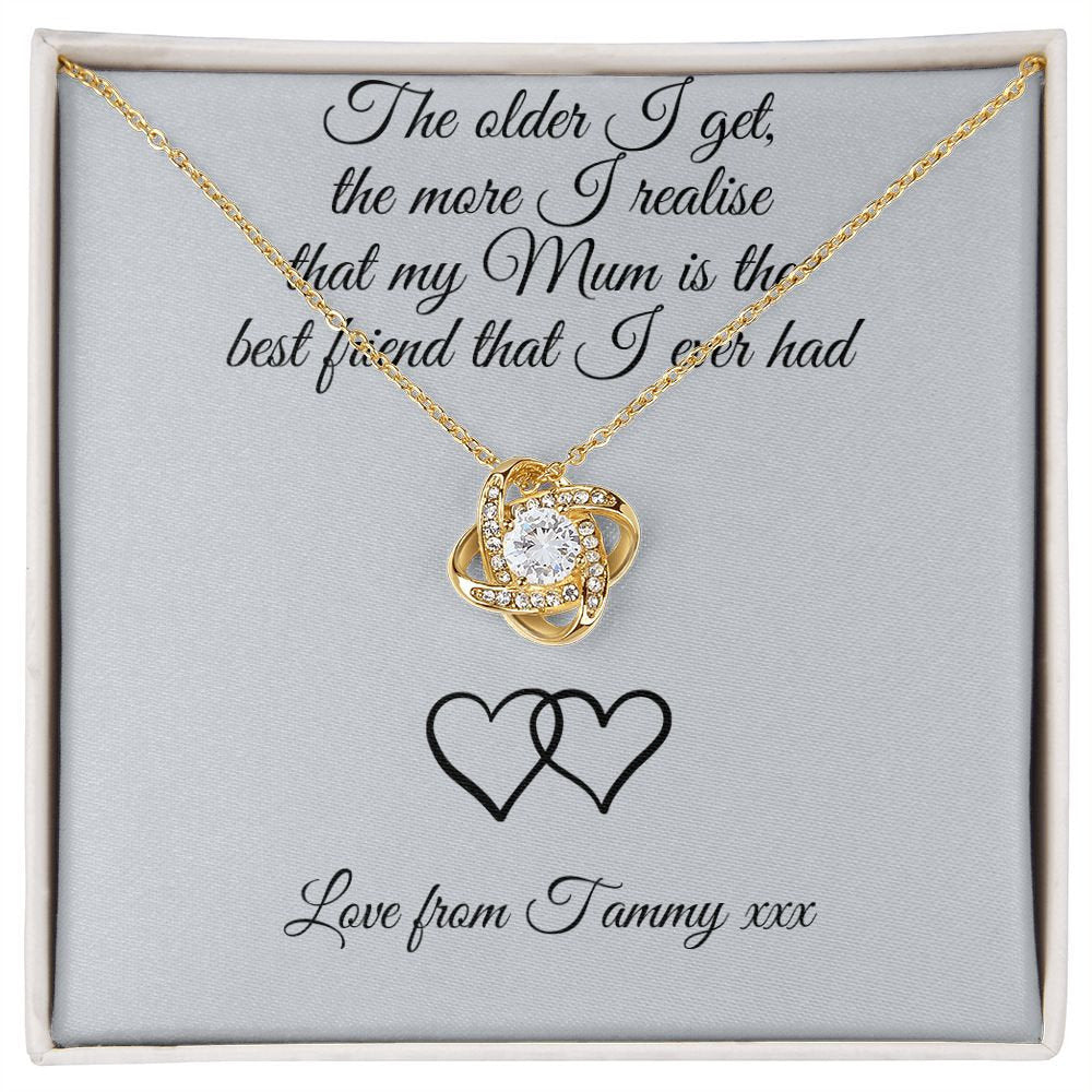 Personalised Mum Best Friend Metal Wallet Card - Sentimental Keepsake Gift for Mum, Mother's Day, Birthday, Wedding Day |Love Knot Necklace|