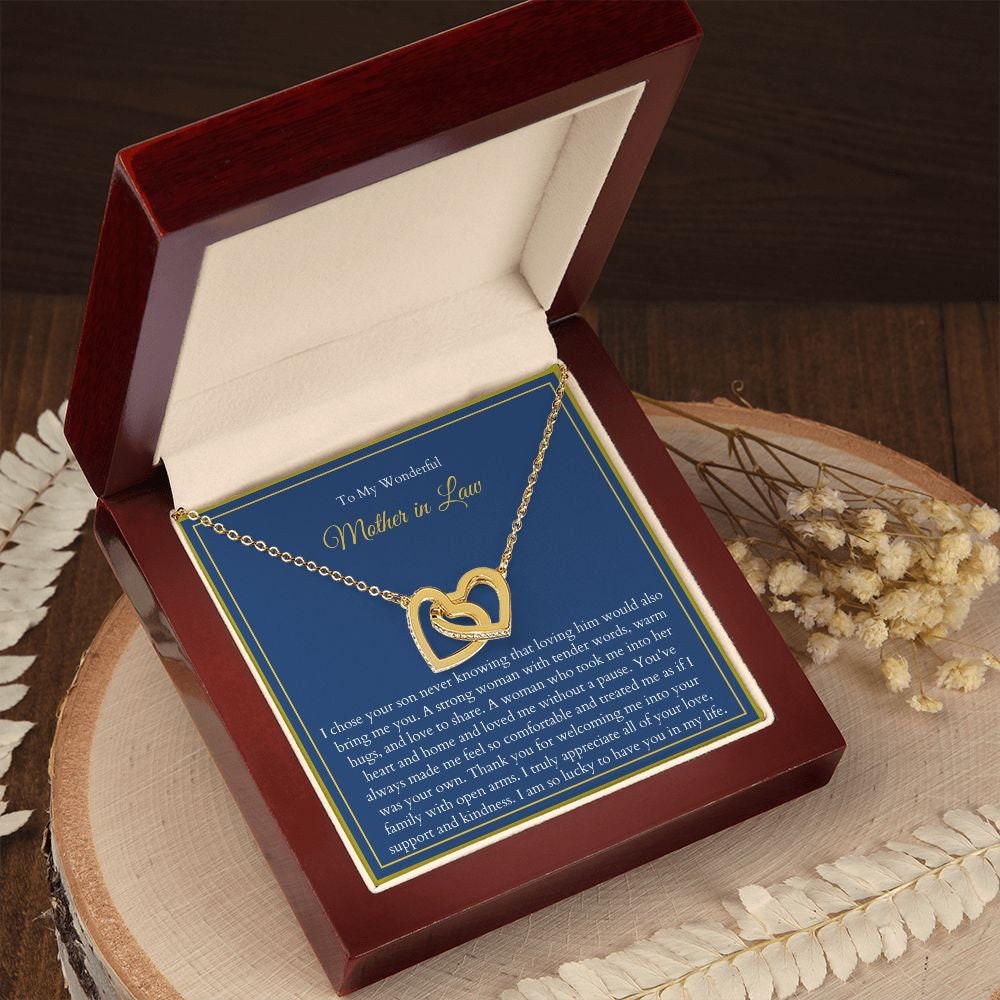 To My Mother in Law Necklace from Daughter | Gift to Mother-in-Law for Christmas Birthday Mother's Day, Interlocking Hearts Message Card