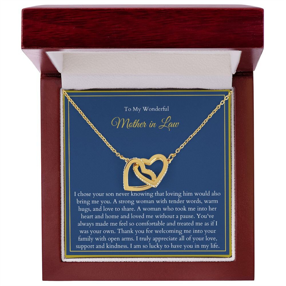 To My Mother in Law Necklace from Daughter | Gift to Mother-in-Law for Christmas Birthday Mother's Day, Interlocking Hearts Message Card