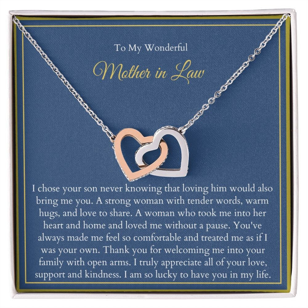 To My Mother in Law Necklace from Daughter | Gift to Mother-in-Law for Christmas Birthday Mother's Day, Interlocking Hearts Message Card