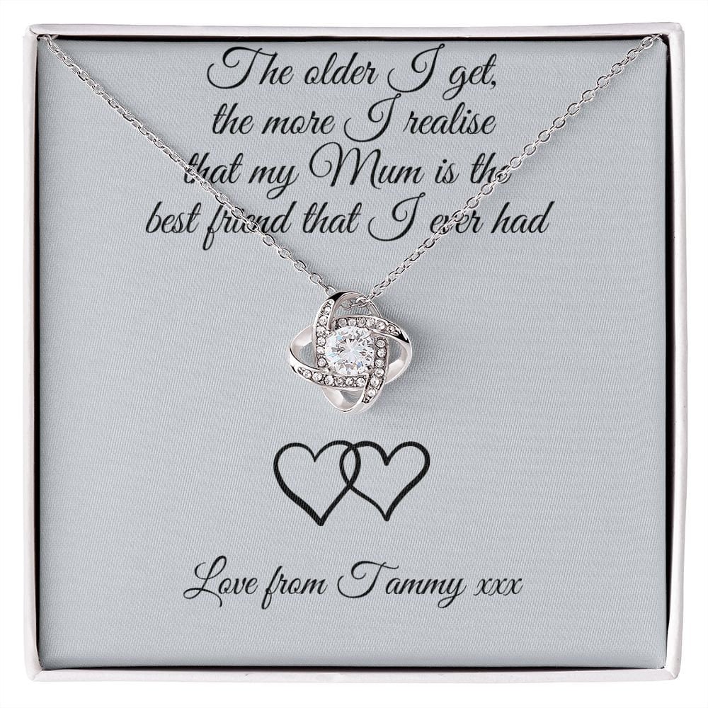 Personalised Mum Best Friend Metal Wallet Card - Sentimental Keepsake Gift for Mum, Mother's Day, Birthday, Wedding Day |Love Knot Necklace|