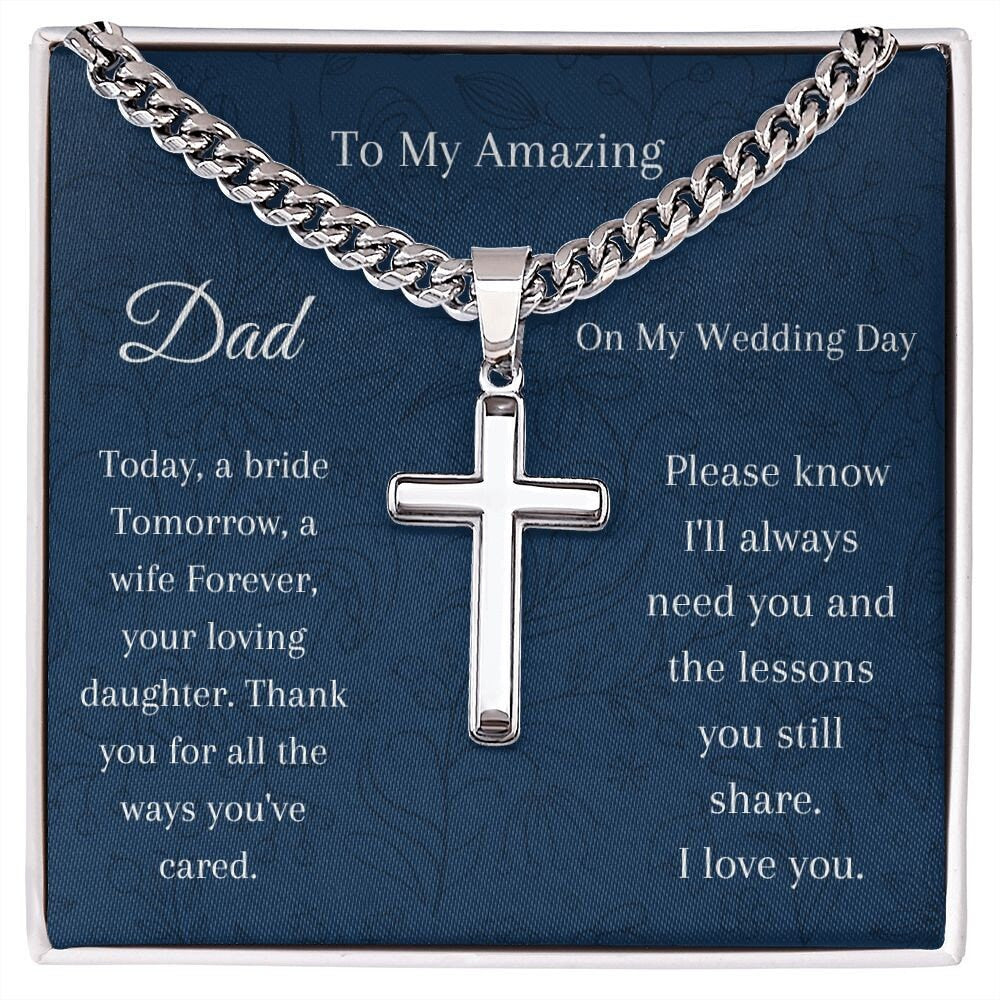 To My Dad Necklace, Father Of The Bride Gift From Daughter, Cross Pendant Necklace, To My Father Necklace, Father's Day Gift, Bride Parents
