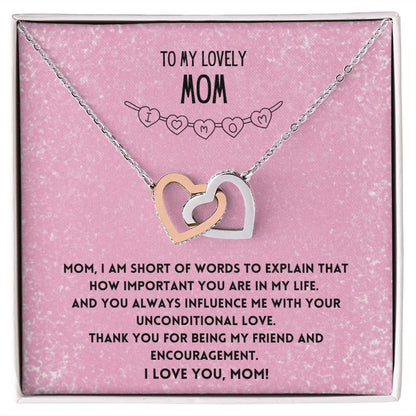To my Mom Lovely Interlocking Hearts Necklace, Mothers Day Gift for your Mom , Mom's Necklace with Lovely Message Card