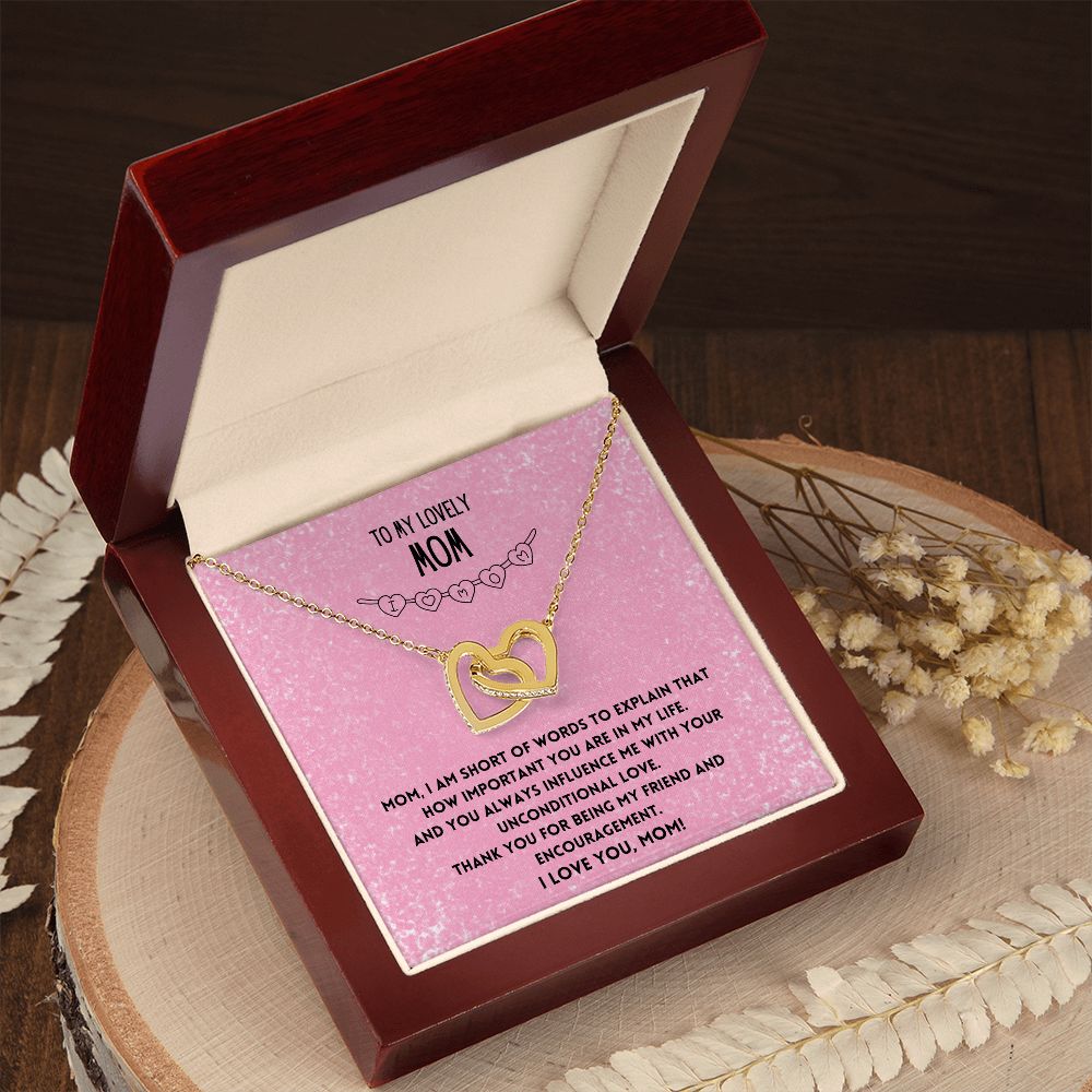 To my Mom Lovely Interlocking Hearts Necklace, Mothers Day Gift for your Mom , Mom's Necklace with Lovely Message Card